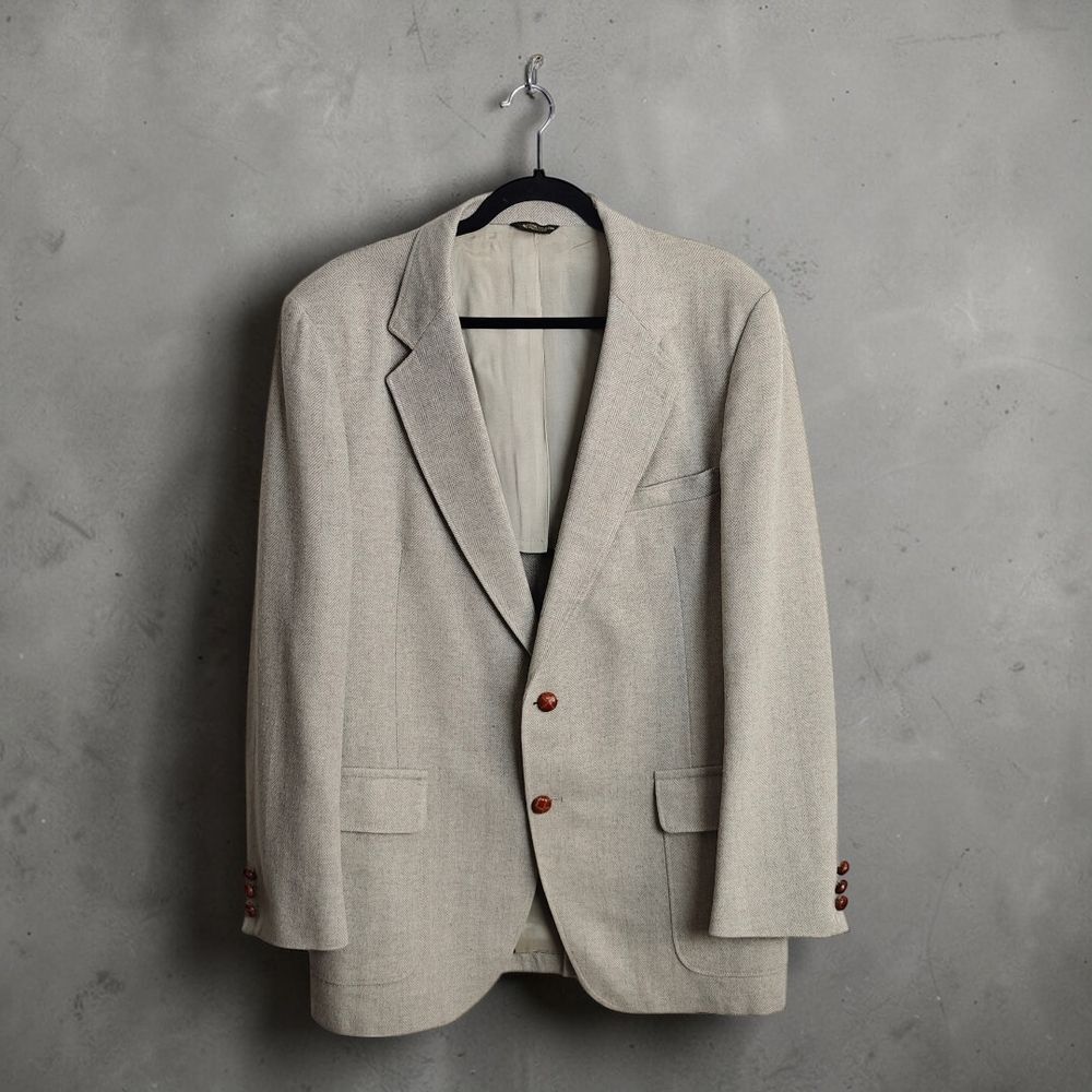 Elegant Light Gray Vintage Wool Men's Blazer Size 42